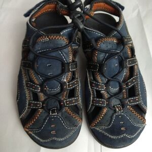 L.l.bean kids sandals orange grey lace up pull tab tighten back adjustable 12